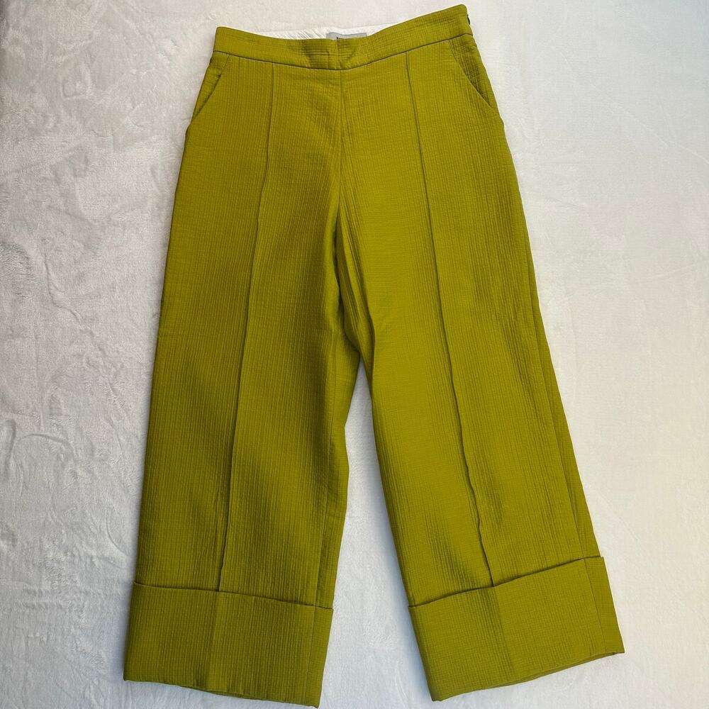 Rachel Comey Rotation Cropped Cuffed Pants Italian Foam Jacquard Chartreuse Sz 4